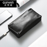 古梵缇（GUFANTI）真皮头层牛皮手包男 时尚软皮手拿手抓包手机包实用送父亲节礼物 【黑色 】真头层牛皮·