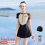 梵迪拉（F.DYRAA）泳衣女款泡温泉保守连体游泳衣遮肚显瘦游泳三件套13002咖色M