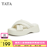 他她（TATA）云朵拖鞋黑色厚底一字带女鞋外穿松糕底凉拖新款WBS01BT3 米白 35
