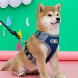冇宠宠物狗狗胸背带背心式背带牵引绳柯基柴犬中型犬防爆冲遛狗绳项圈 深蓝色【赠1.5米黑色牵引绳】 M胸围50-64cm【建议14-26斤】