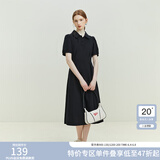 范思蓝恩23FS12005Polo领连衣裙女夏季新款学院风收腰a字裙子 黑色（长款） L
