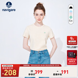 Navigare意大利小帆船短袖T恤衫女夏季圆领百搭体恤衫修身短款基础款上衣 霜杏 L