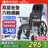 长寿泉轮椅折叠老人轻便旅行手推车带坐便器便携手动轮椅车SYIV90-MK-03