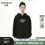 MOVEUP幻走2021冬季新款.FUN系列连帽猩猩绣花设计师中长款卫衣女 酋长黑 M