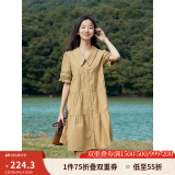 茵曼（INMAN）2025夏女新款田园娃娃裙切尔西领泡泡袖A字连衣裙 深褐色 -18525990 XL