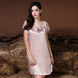 达芬奇密码 睡衣女夏时尚素色冰丝睡裙 女士印花仿真丝性感送老婆女神节礼物 香槟 均码
