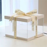 全透明零食礼物生日蛋糕包装空盒子乐高积木防尘套圈婚鞋单个礼盒 白色款+有丝带 1套8寸单层长宽26高16cm