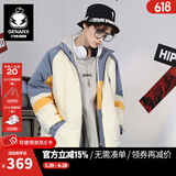 闪电潮牌（GENANX）两面穿情侣棉衣时尚拼色立领宽松外套潮衣多穿易穿搭 米白色/蓝色 XL