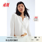 H&M女装毛针织衫夏季慵懒风圆领长袖打底衫短款外套0579541 奶油色 M 165/96