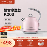 北鼎（Buydeem）电热水壶 家用烧水壶热水壶 304不锈钢烧水器 精铸铝合金把手 小型控温电水壶煮水壶 1.2L 【蜜桃粉】K203|304不锈钢