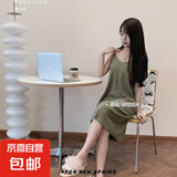 【优雅气质】长款吊带连衣裙女2025夏新款纯色内搭打底裙子 绿色 XL 【适合120-155斤】
