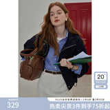 范思蓝恩新复古回潮轻户外工装感休闲外套2024秋新款宽松立领短款夹克上衣 藏青色 S