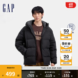 Gap男装徽章logo抽绳立领连帽羽绒服纯色外套677652 黑色 M (170/92A) 亚洲尺码