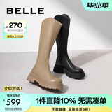 百丽（Belle）周雨彤白鹿同款显瘦小V靴长筒靴女商场同款弹力靴A1V1DDG3 【明星同款】黑仙草 39 (245mm)