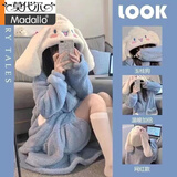 莫代尔玉桂狗睡衣女士卡通睡袍连帽珊瑚绒长款毛毛睡衣套装可爱家居服冬 玉桂狗睡袍+裤子 L 100-125斤