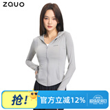zauo防晒衣女户外修身冰感透气原纱型防晒服连帽外套灰色S码