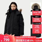 骆驼（CAMEL）【王俊凯同款】户外羽绒服冬季新款连帽羽绒衣中长款保暖防风外套 AA22264036A，幻影黑，女 S