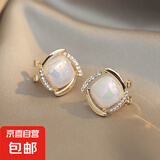 S925银针韩国东大门气质仙女风几何高级感珍珠耳饰女个性方形耳环 几何珍珠-白色