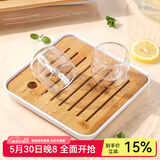 川岛屋日式竹茶盘家用托盘沥水小型简约客厅功夫茶具茶台茶托茶海 小号正方茶盘20*20*2.5cm