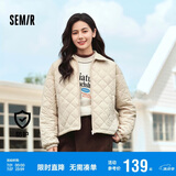 森马（Semir）棉服女灯芯绒翻领菱形格复古2024冬三防宽松轻薄棉衣109724112007