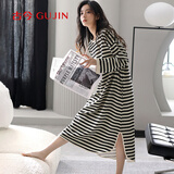 古今（GUJIN）经典千鸟格纯棉长袖睡裙睡衣女家居服可外穿休闲大码长裙连衣裙L