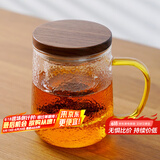 雅集高档玻璃杯锤纹茶屿悠觉杯木盖款泡茶杯办公室茶道喝茶杯450ml