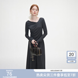 范思蓝恩秋季设计感针织T恤半身裙时尚套装女秋装新款慵懒高腰半身裙女 深灰色（上衣） L