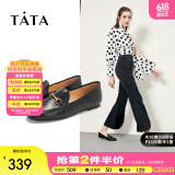 他她（TATA）方头乐福鞋女休闲平底一脚蹬小皮鞋女单鞋春秋款FLC22AM4 黑色 36
