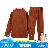 芬腾 珊瑚绒睡衣女冬季加厚法兰绒开衫加绒休闲秋冬款家居服套装 棕色 S