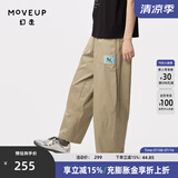 幻走（MOVEUP）2024夏季新款.FUN系列猫咪织唛设计师纯棉休闲直筒裤女 卡其绿 M