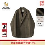 William fox&sons新复古回潮仿麂皮绒小西服男轻商务复古宽松易打理便西休闲西装男 咖色(双排扣） S /46
