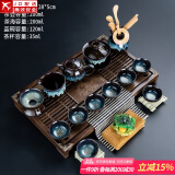 建盏功夫茶具套装家用窑变天目釉茶杯茶壶茶盘陶瓷钧窑沙金泡茶器 小兰香(黑檀色)茶具套装-沙金/美人壶