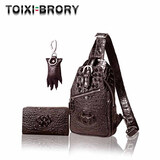 塔西伯利 TOIXI BRORY进口新款高档真鳄鱼皮胸包骨皮斜挎包休闲胸前纯皮背包真皮单肩包 棕色胸包+棕手包+棕爪 鳄鱼皮 当天发空运联系客服备注【免费】