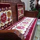 实木沙发坐垫红木头春秋长椅垫法兰绒加厚老式沙发三人座垫冬四季通用 红色 55*165cm三人坐垫