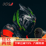 HNJ摩托车头盔男女全盔新3C国标认证四季通用越野机车A1夏季头盔 黑武士（白片)+黑镜片+黑角 均码