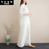 菲洛曼（FEILUOMAN）禅服佛系女春夏棉麻套装女高端亚麻中国风茶服新中式禅意居士服 白色 M【建议100-115斤】