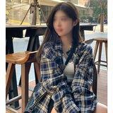 迪伽达复古格子衬衫男春夏季港风潮流百搭长袖衬衣韩版慵懒风痞帅外套男 BSNZ- C08蓝色格 2XL 【推荐125斤-135斤】