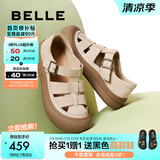 百丽（Belle）时尚编织风罗马凉鞋2025夏新商场同款透气休闲鞋D6T1DBK5 米色 35 (225mm)