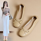 ZHR单鞋女蝴蝶结软平底豆豆女鞋气质浅口奶油蛋卷鞋子女 BK105杏色40