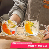 青苹果无铅玻璃茶杯加厚雕花把杯水杯饮料杯高颜值复古雕花杯六只