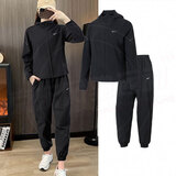 耐克（NIKE）女装运动套装 25新款运动服舒适小logo上衣收口休闲长裤 两件套 HQ0651-010+FV7669/梭织 L/165
