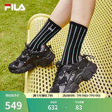 FILA斐乐女鞋跑步鞋情侣同款FLUID猫爪老爹鞋缓震增高厚底休闲运动鞋 黑-BK 35.5
