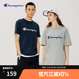 Champion夏季经典款印花草写LOGO圆领休闲运动T恤无性别冠军短袖男女情侣 黑色(偏薄） M
