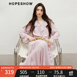 红袖甜美垂感连衣裙2025春季新款女装波西米亚风收腰木耳边领雪纺长裙 烟雾粉181 XL