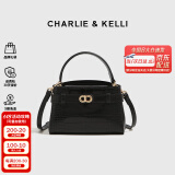 CHARLIE&KELLI CK品牌轻奢包包女包鳄鱼纹凯莉包2025新款手提斜挎包女生日礼物 黑色【京仓配送 赠品牌礼袋】