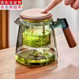 古德窑 茶壶泡茶壶茶水分离飘逸杯2025新款玻璃内胆一键过滤泡茶杯茶具 胡桃木玻璃烟灰款飘逸茶壶 650ml