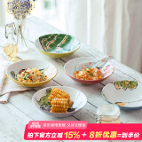 美浓烧（Mino Yaki） 绘手纸圆盘日式和风7英寸深盘釉下彩菜盘蔬菜盘小吃点心盘 绿椒款(17*4.8cm)