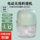 绞肉机小型打蒜器家用绞蒜切蒜器多功能辅食料理机电动蒜泥神器蒜蓉机自动切菜机压蒜器 浅绿色 0.26L 2页刀