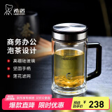 希诺抗菌双层玻璃杯男家用商务办公水杯带手柄泡茶杯子XN-9005K 420mL