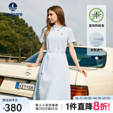 Navigare意大利小帆船短袖连衣裙女士夏季棉质斜领裙子时尚显瘦半袖a字裙 冰水蓝 M 码